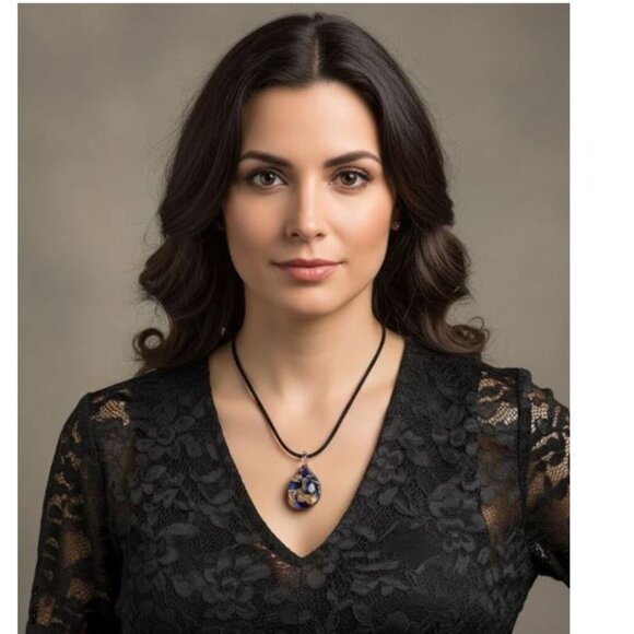 NECKLACE - Authentic Murano glass - unique blue & gold teardrop pendant - Picture 1 of 6